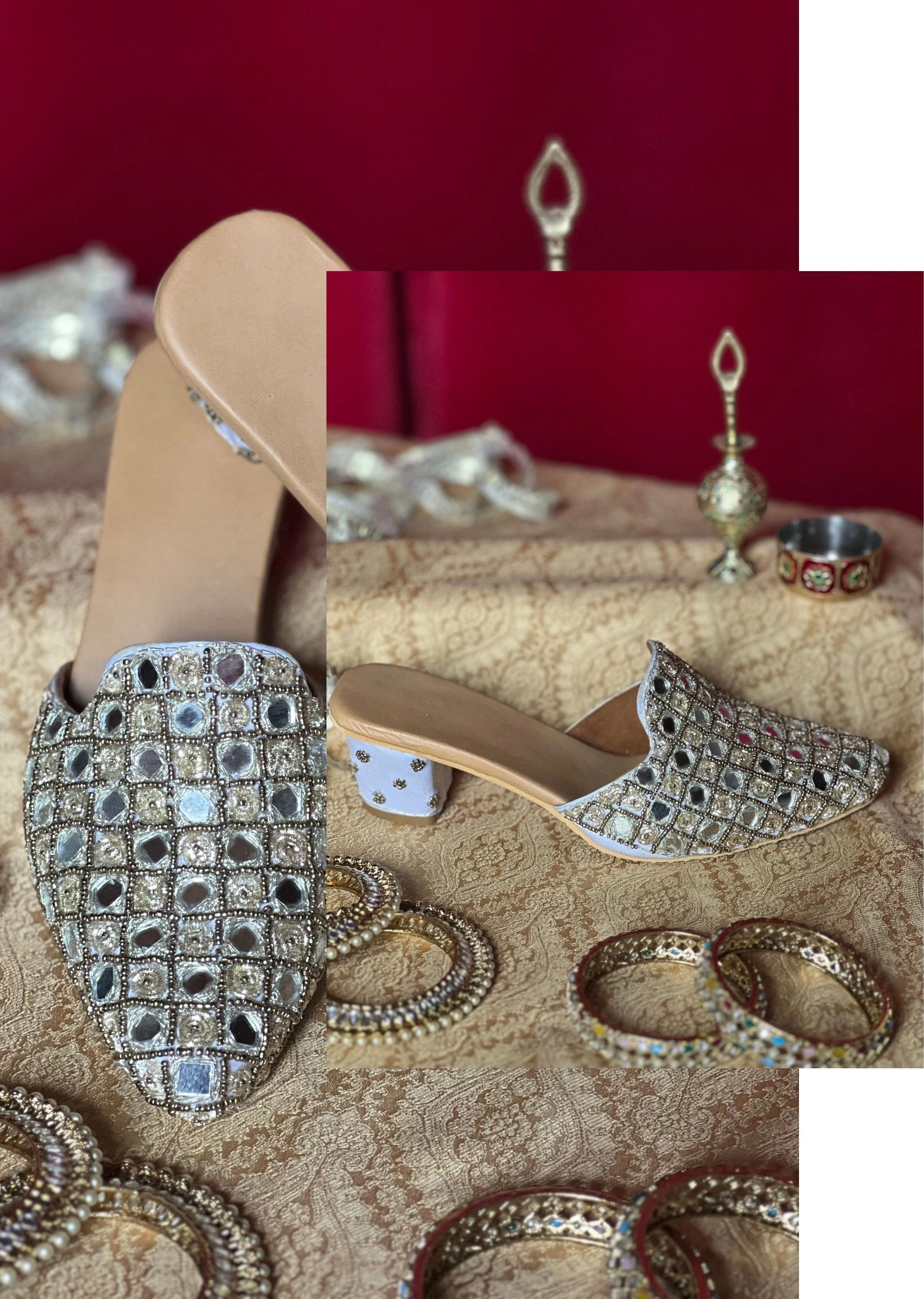 Mirror and golden perl Work heels jutti