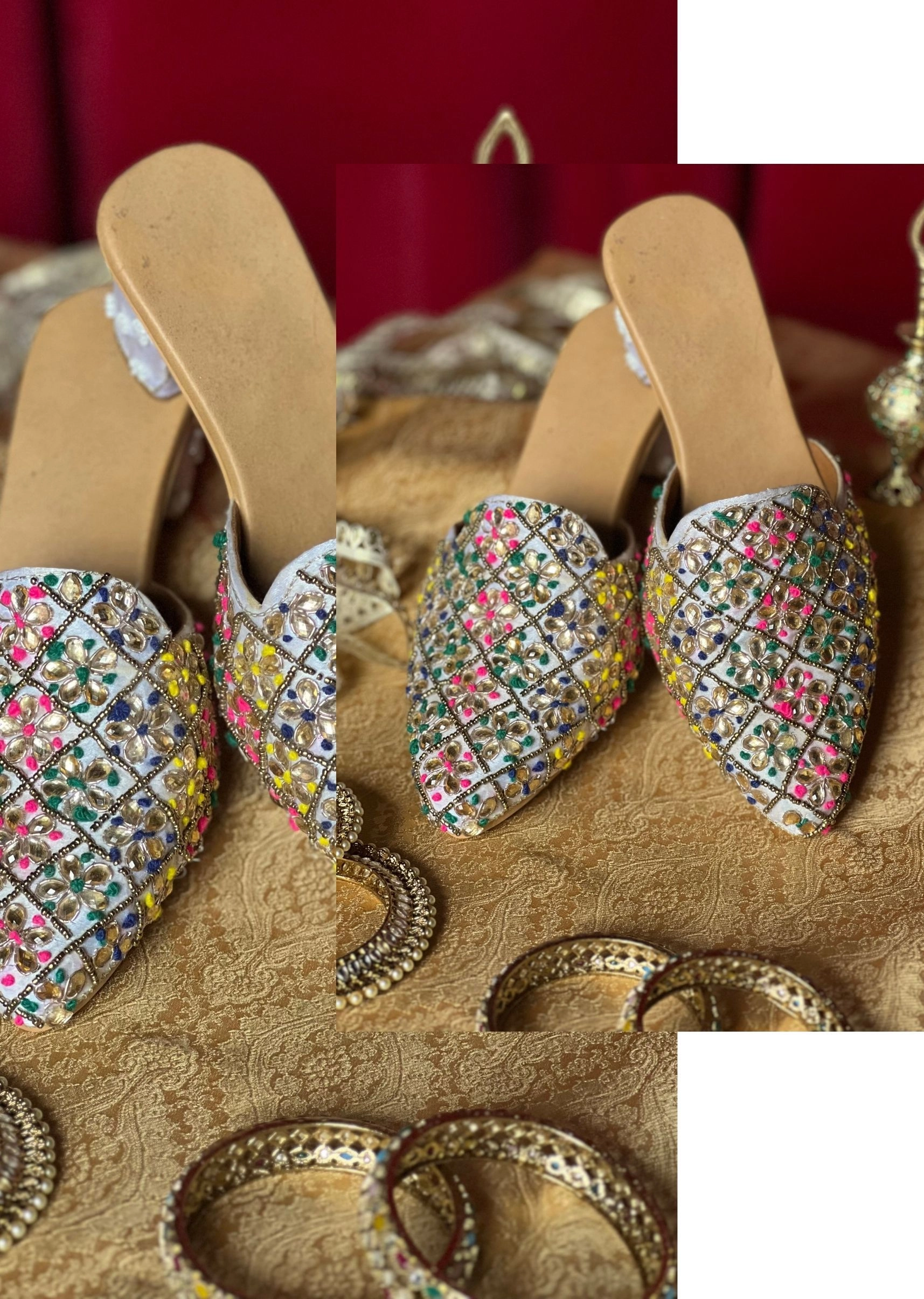 Multi thread and golden stone Work heels jutti