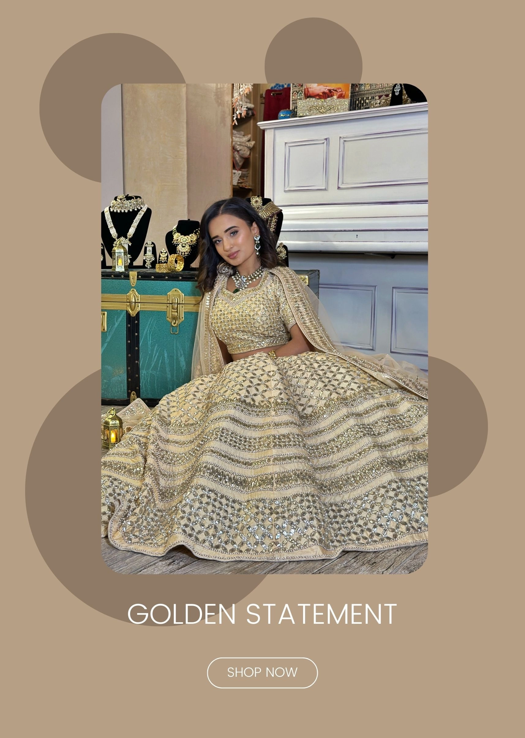 GOLDEN BRIDAL LEHNGA WITH TOTAL HAND WORK